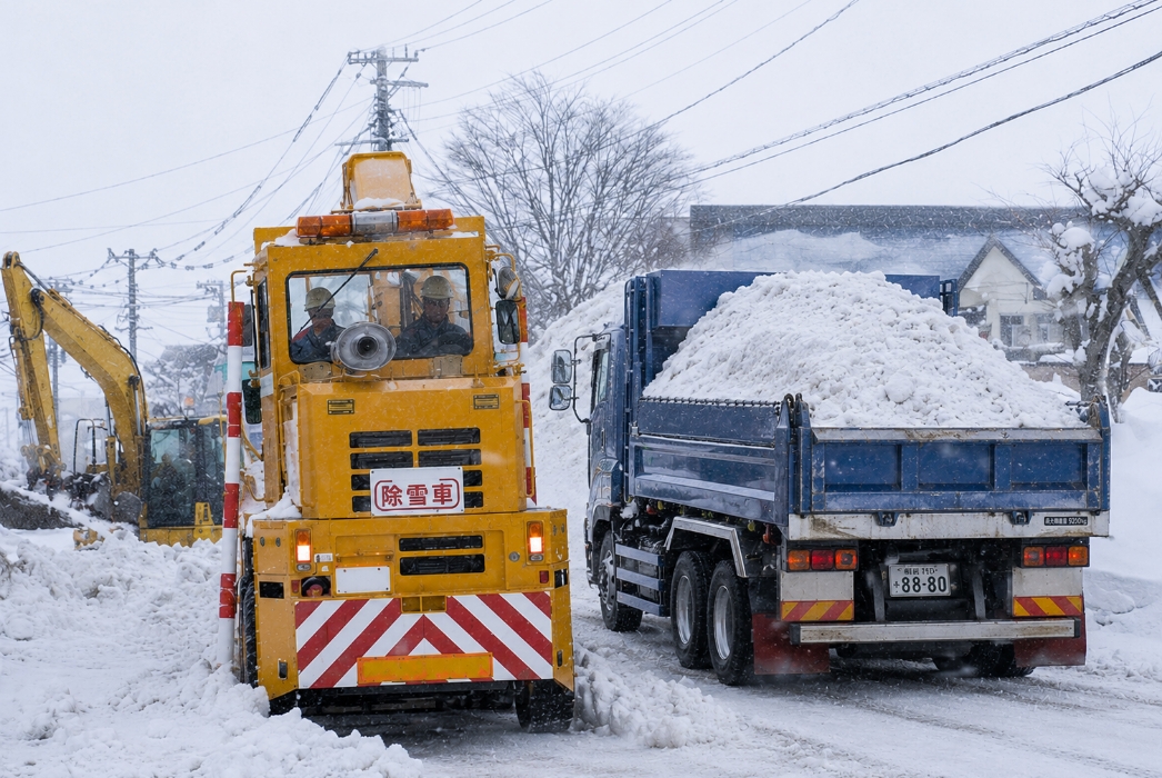 除雪車両による道路の除雪作業