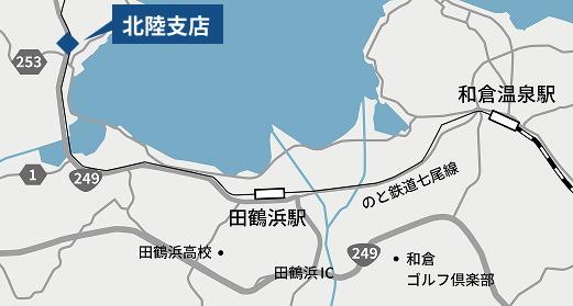 北陸支店所在地を示す地図（石川県七尾市）